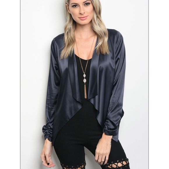 None Jackets & Blazers - NWT Womens Small Navy Satin Blazer Soft Cozy Lightweight Dressy Evening Jacket